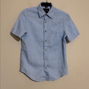 Christian Lacroix Light Blue Checkered Mens Shirt S button down Linen casual Y2K
